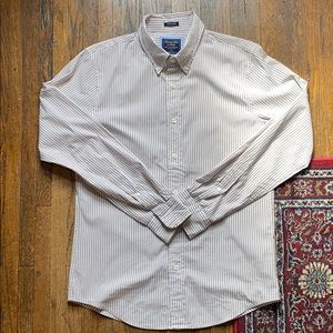 Tan Stripe Slim Button Down Shirt